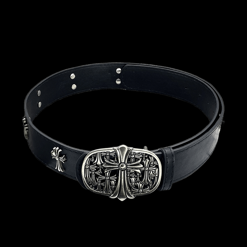 Chrome heart cross with big metal crosses