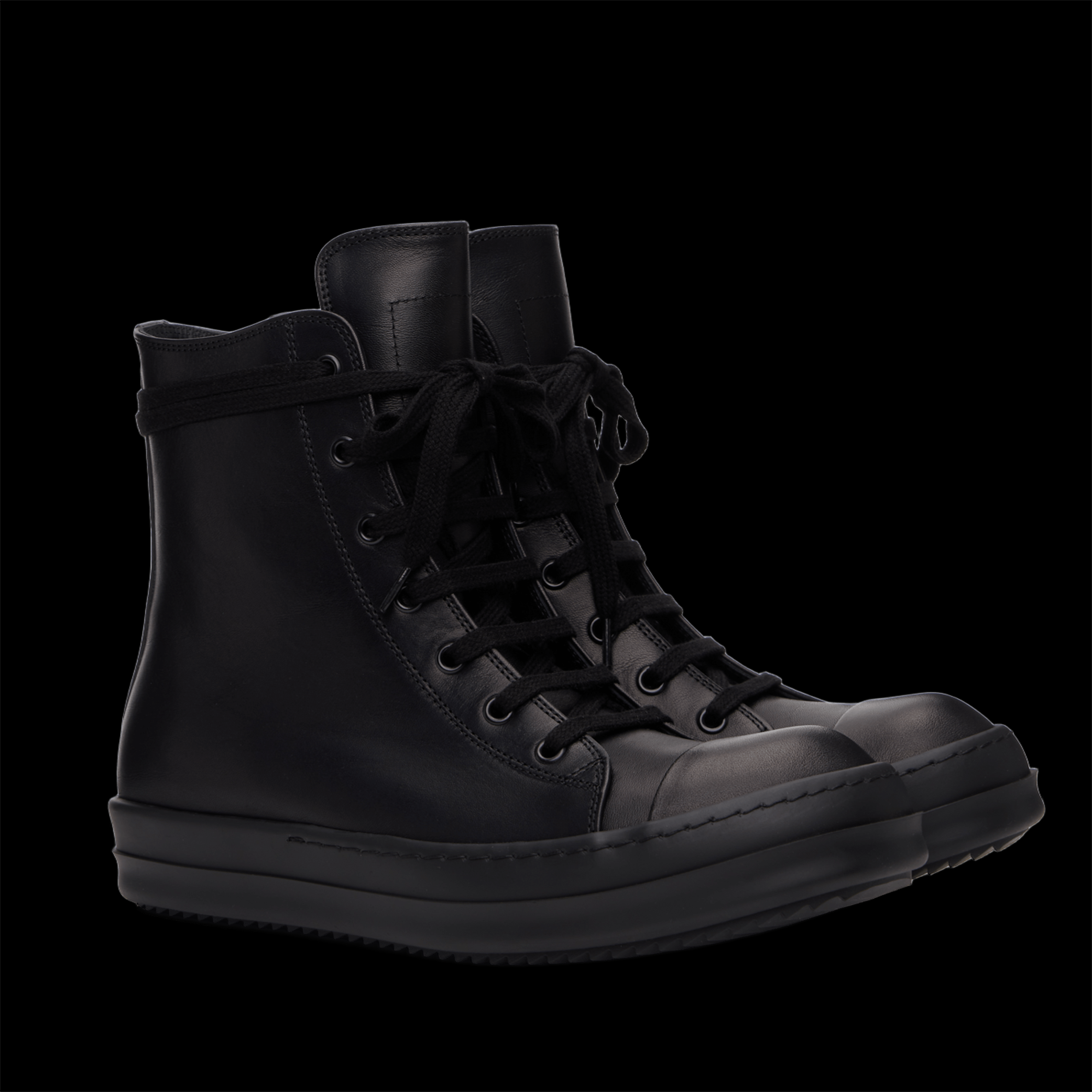 RICK OWENS BLACK LEATHER HIGH-TOP