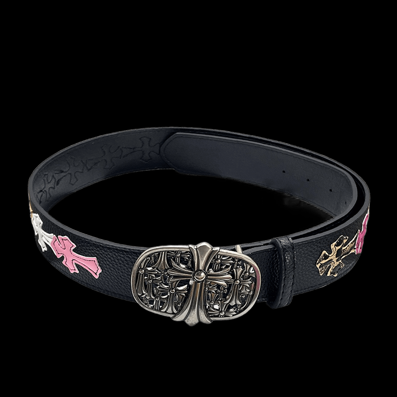 Chrome heart cross with pink/white/tiger Crosses