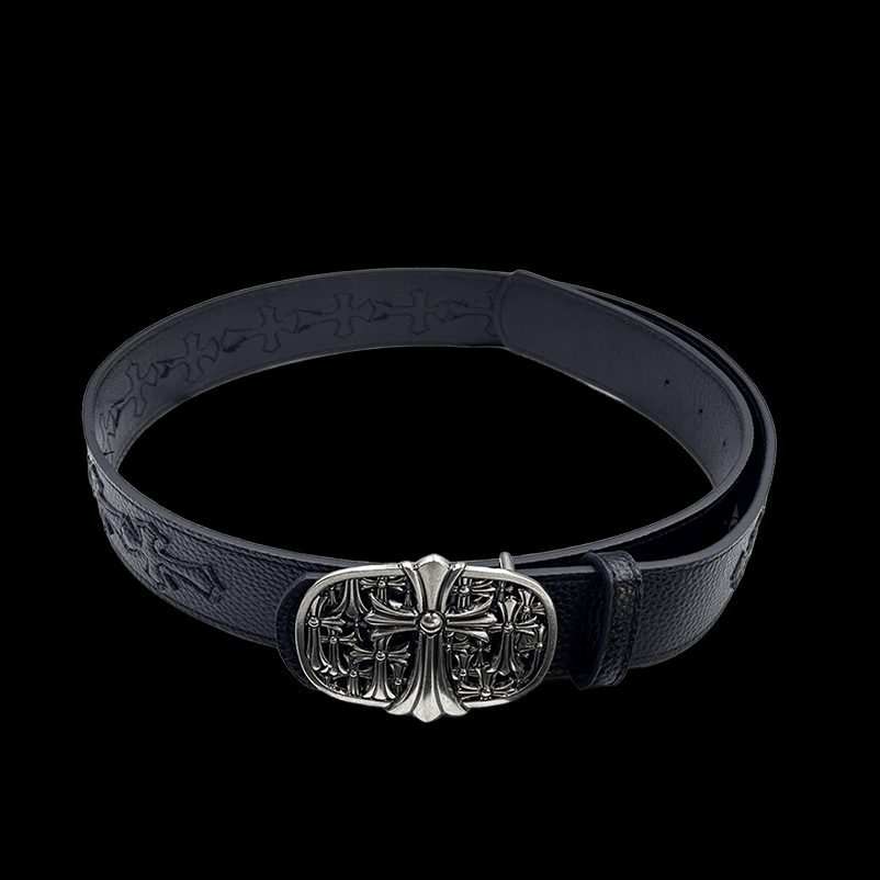 Chrome heart cross with engraved crosses