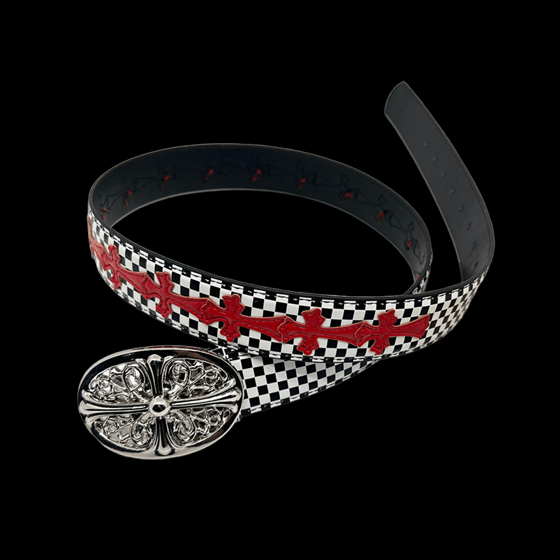 Chrome heart middle cross black n white/red