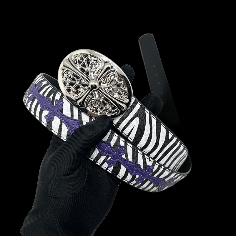 Chrome heart middle cross white cow/Purple