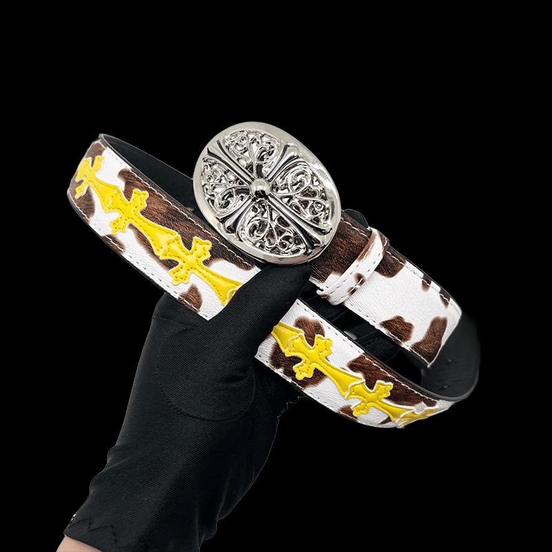 Chrome heart middle cross brown cow/yellow