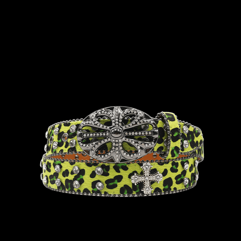 Chrome heart middle cross Pavé Diamonds green