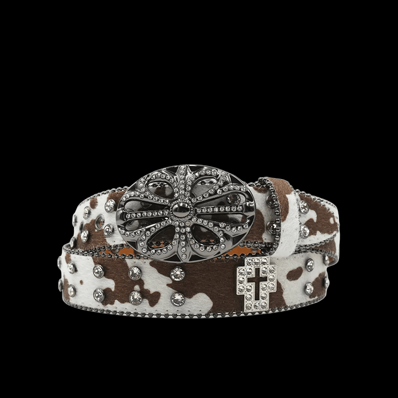 Chrome heart middle cross Pavé Diamonds brown cow