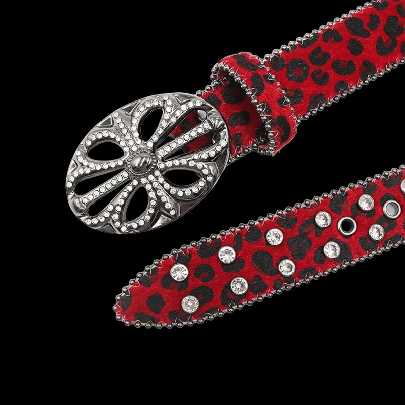 Chrome heart middle cross Pavé Diamonds red
