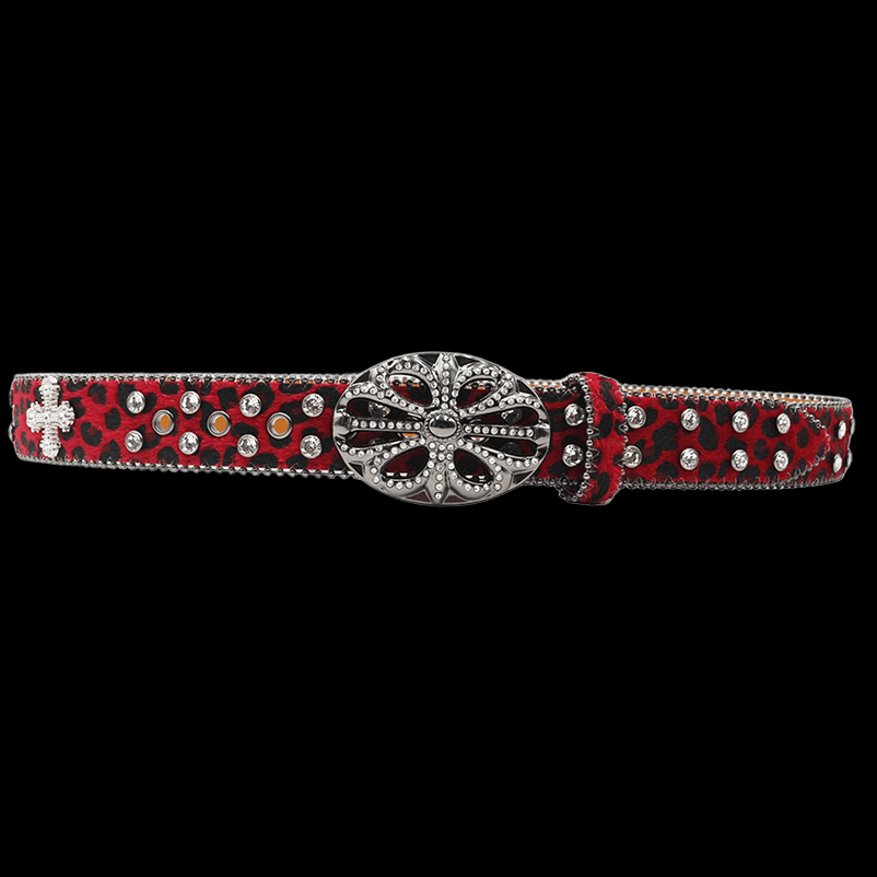 Chrome heart middle cross Pavé Diamonds red