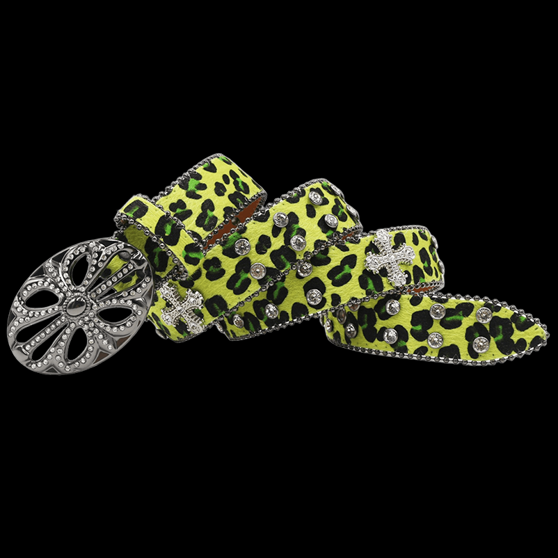 Chrome heart middle cross Pavé Diamonds green