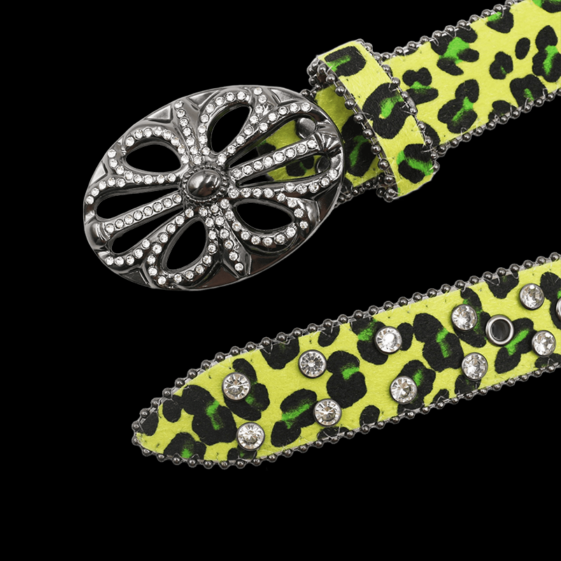 Chrome heart middle cross Pavé Diamonds green