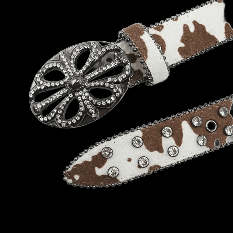 Chrome heart middle cross Pavé Diamonds brown cow