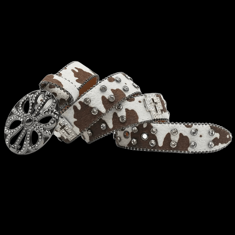 Chrome heart middle cross Pavé Diamonds brown cow