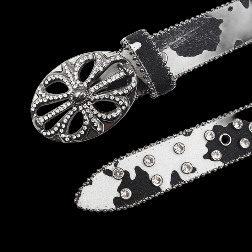 Chrome heart middle cross Pavé Diamonds cow