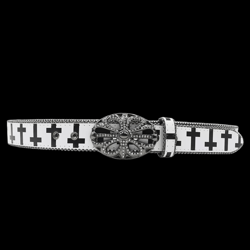 Chrome heart middle cross Pavé Diamonds white/black