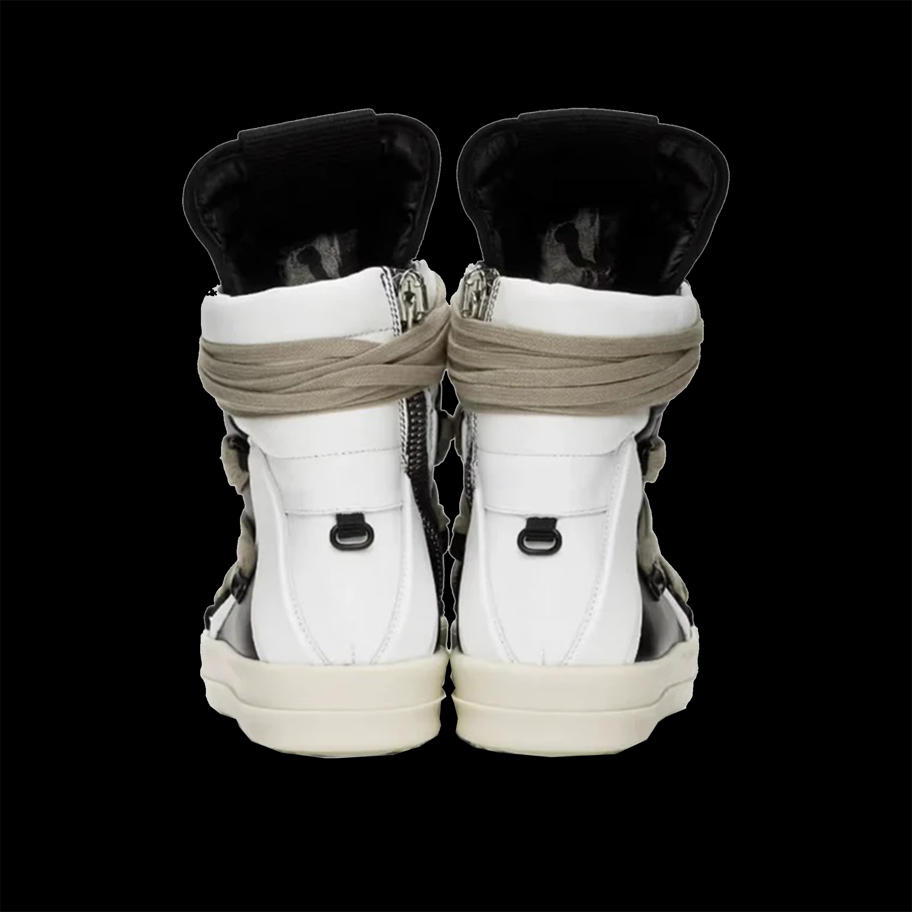 RICK OWENS GEOBASKET “TECUATL” TWO-TONE LEATHER HIGH TOP SNEAKERS - BLACK-WHITE