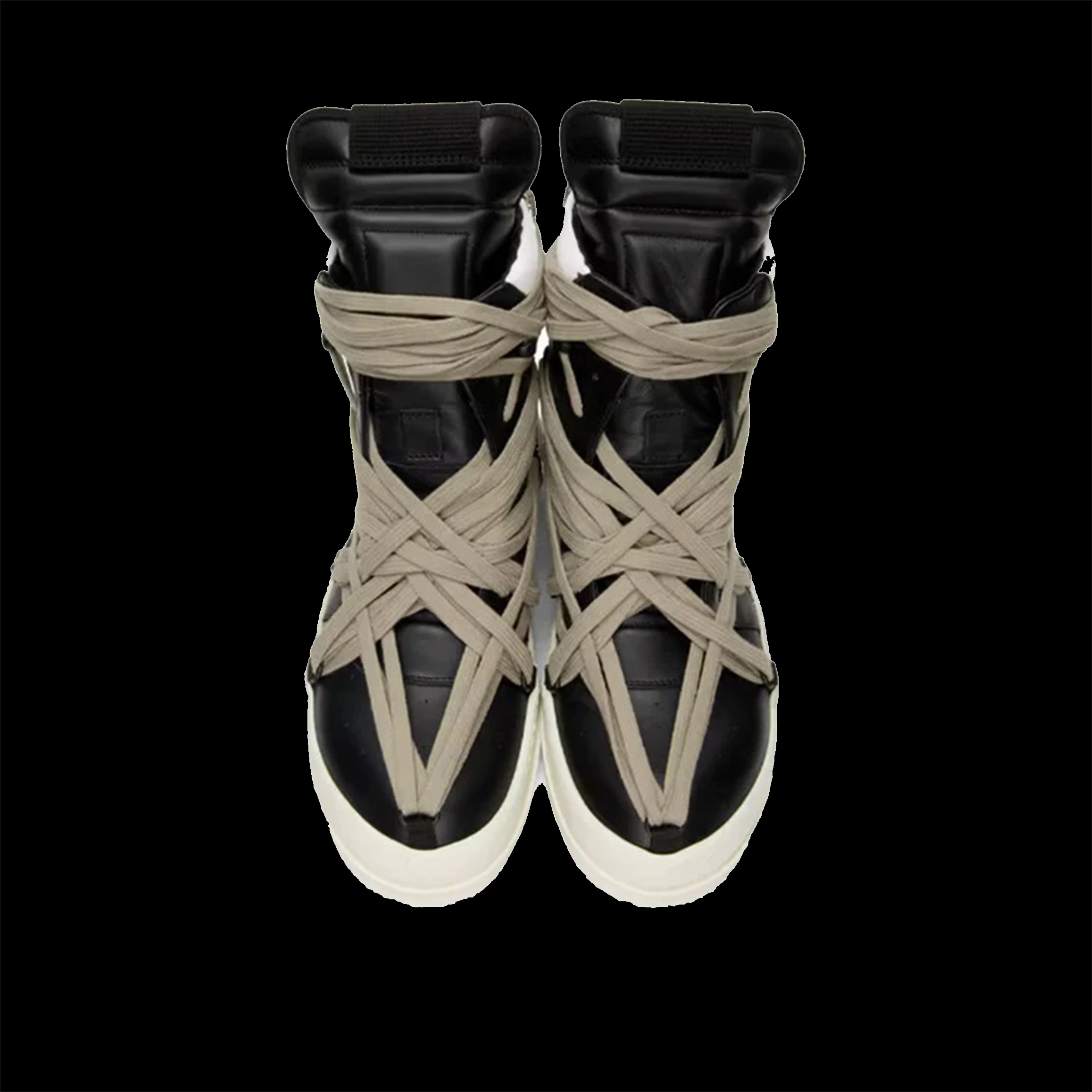 RICK OWENS GEOBASKET “TECUATL” TWO-TONE LEATHER HIGH TOP SNEAKERS - BLACK-WHITE