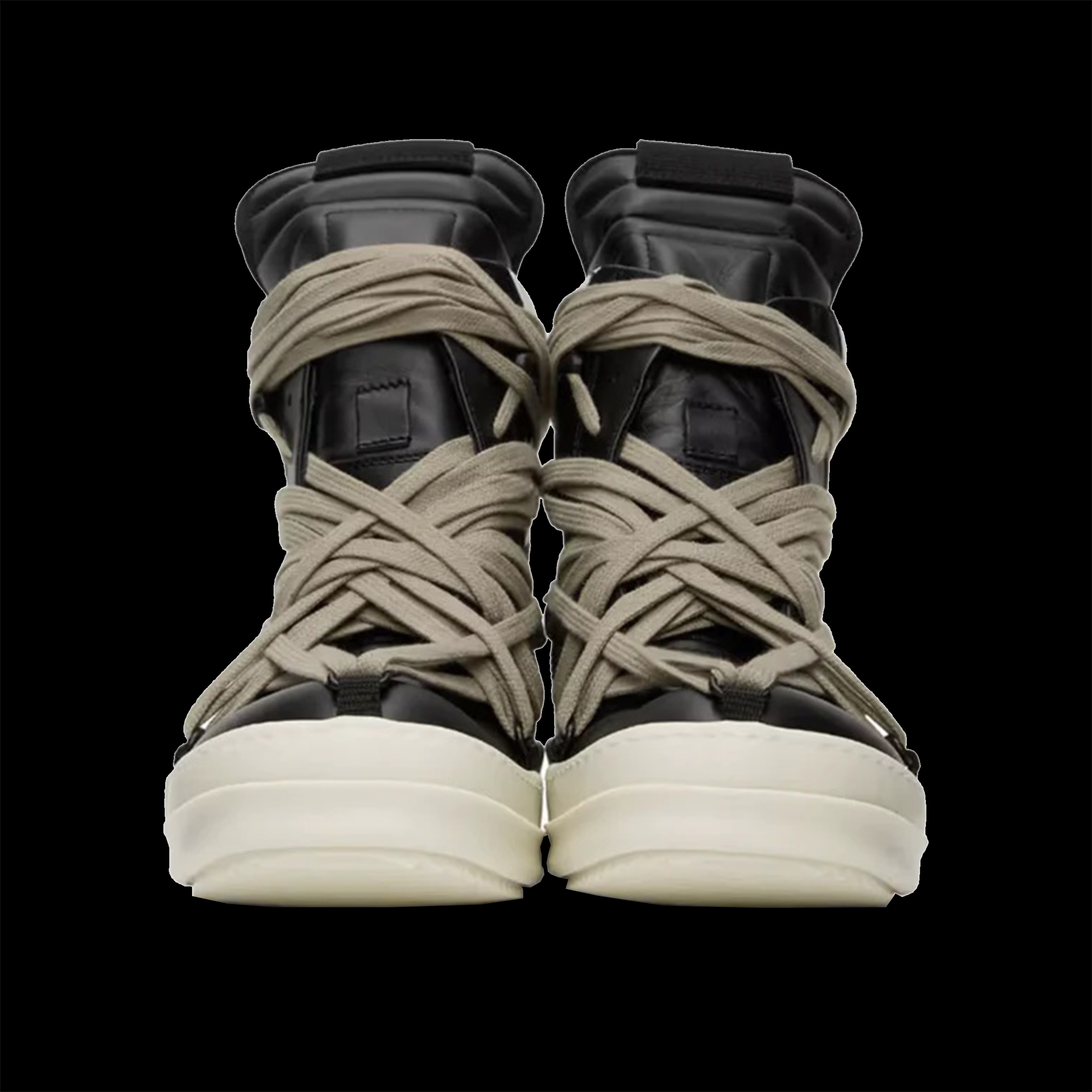 RICK OWENS GEOBASKET “TECUATL” TWO-TONE LEATHER HIGH TOP SNEAKERS - BLACK-WHITE